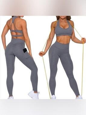 Bombshell Sportswear Ribbed Leggings Gray XS High Waist Pocket